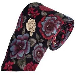 VINTAGE  Black with Roses Woodward Tie100% Italian Silk Made in U.S.A.